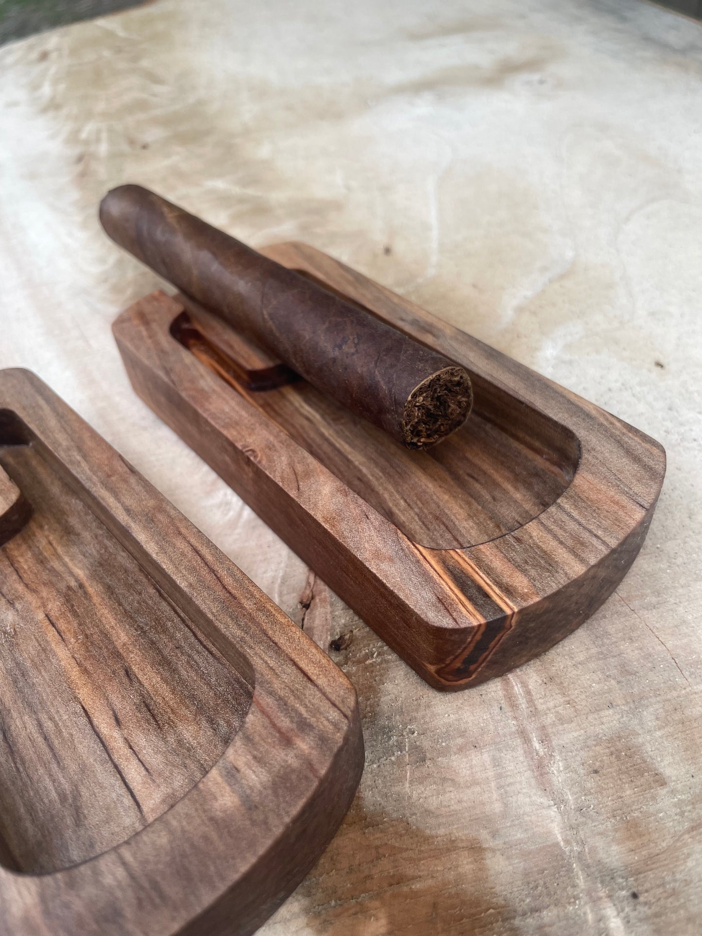 Cigar tray - rounded rectangle single - 2 tray set- spalted beech