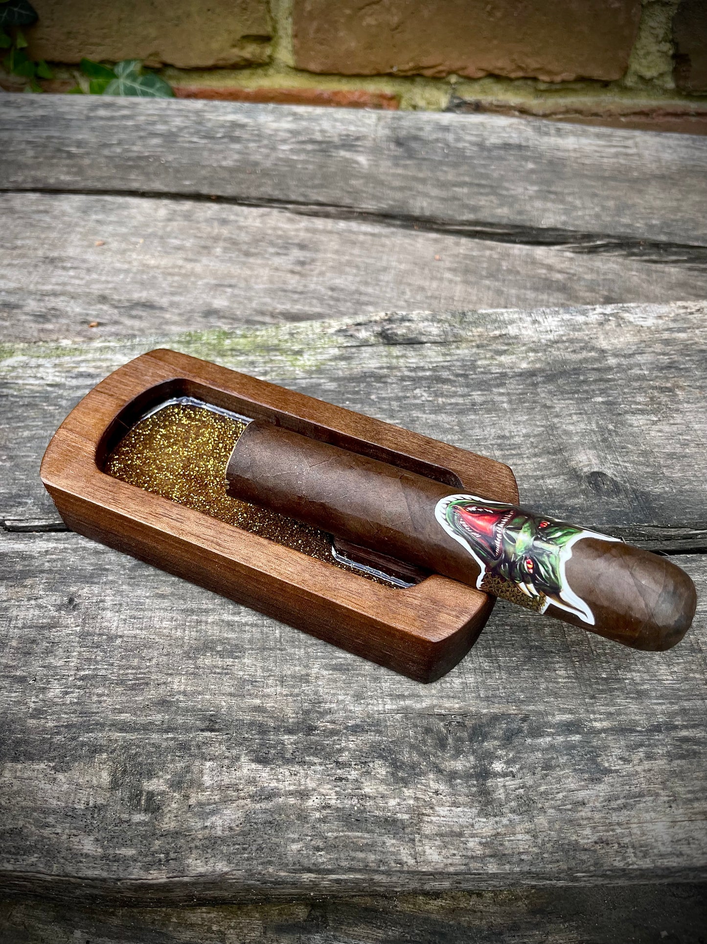 Cigar tray - rounded rectangle single - black walnut